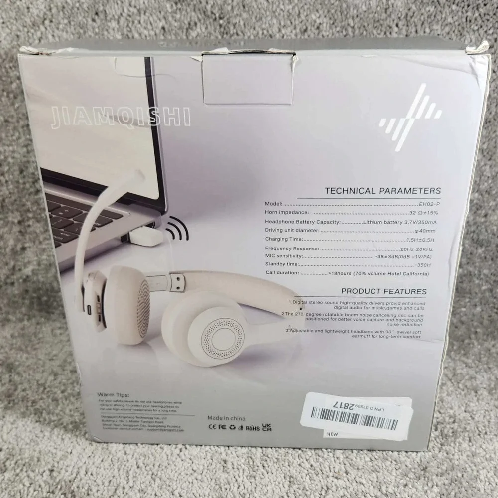 JIAMQISHI Wireless Headset Beige Noise Cancelling EH02-P with Charging Base